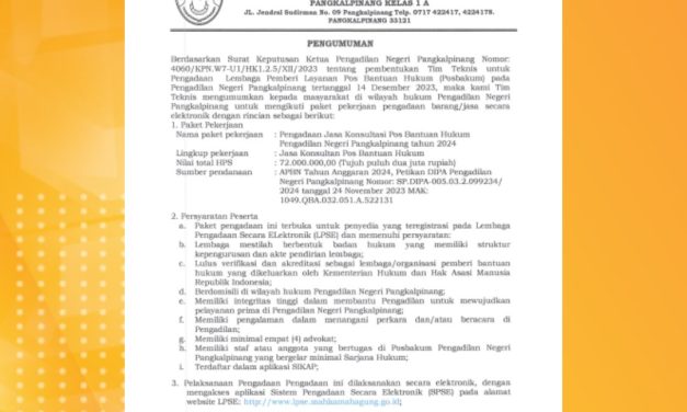 Pengadaan Jasa Pos Bantuan Hukum Pada Pengadilan Negeri Pangkalpinang Tahun Anggaran 2024